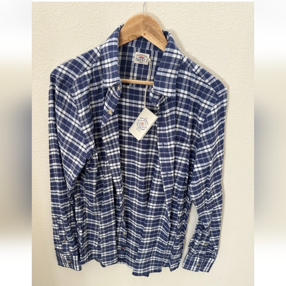 Faherty The Movement Shirt Size M in Ocean Seas Plaid, NWOT